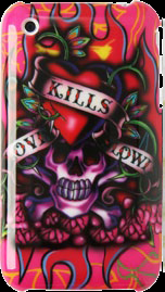 Painted Hard Plastic Case Apple iPhone 3GS Pink Heart and Skull