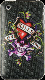 Painted Hard Plastic Case Apple iPhone 3GS Black Heart and Skull